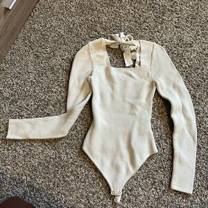 Abercrombie & Fitch Ribbed Cream Bodysuit